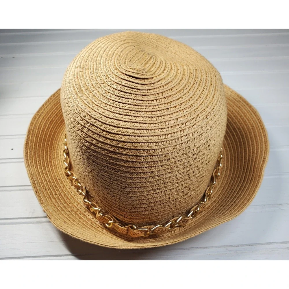 August Woven Paper Straw‎ Bucket Hat  One Size Adjustable Natural Beach Vacation